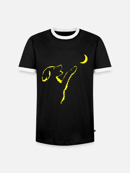 Dog looks at moon - Men's Ringer Shirt - black/white