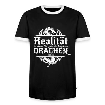 Pen and paper afraid of dragons - Men's Ringer Shirt - black/white - Front - AI Model Female 172 light (172cm) & AI Model Male 178 light (178cm)