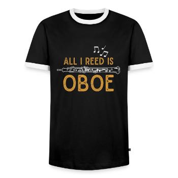 Oboe Oboist Orchestra Musician - Men's Ringer Shirt - black/white - Front - AI Model Female 172 light (172cm) & AI Model Male 178 light (178cm)