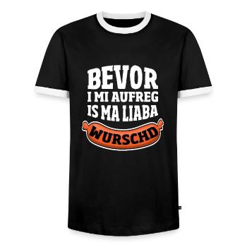 Is mir Wurscht lustiges bayerisches Geschenk - Männer Kontrast-T-Shirt - Schwarz/Weiß - Vorne - AI Model Female 172 light (172cm) & AI Model Male 178 light (178cm)