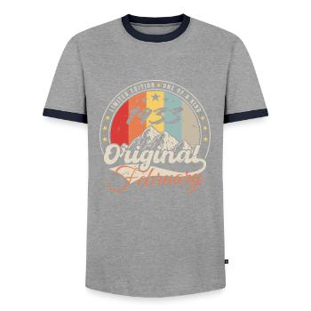 Geburtstagsgeschenk Februar 1933 Jahrgang 91 Jahre - Männer Kontrast-T-Shirt - Grau/Navy  - Vorne - AI Model Female 172 light (172cm) & AI Model Male 178 light (178cm)