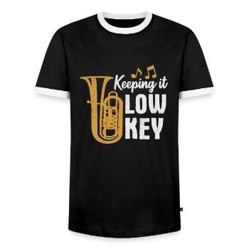 Tuba Player Keeping It Low Key - Men's Ringer Shirt - black/white - Front - AI Model Female 172 light (172cm) & AI Model Male 178 light (178cm)