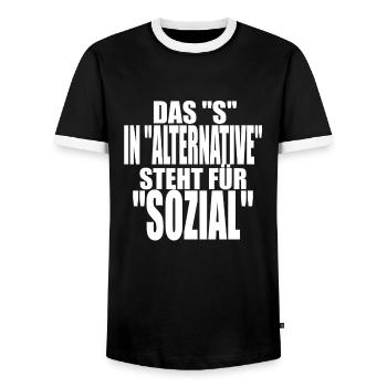 AfD stoppen gegen rechts Demokratie Vielfalt links - Männer Kontrast-T-Shirt - Schwarz/Weiß - Vorne - AI Model Female 172 light (172cm) & AI Model Male 178 light (178cm)