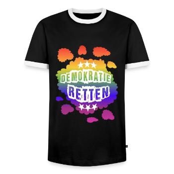 AfD stoppen gegen rechts Demokratie Vielfalt links - Männer Kontrast-T-Shirt - Schwarz/Weiß - Vorne - AI Model Female 172 light (172cm) & AI Model Male 178 light (178cm)