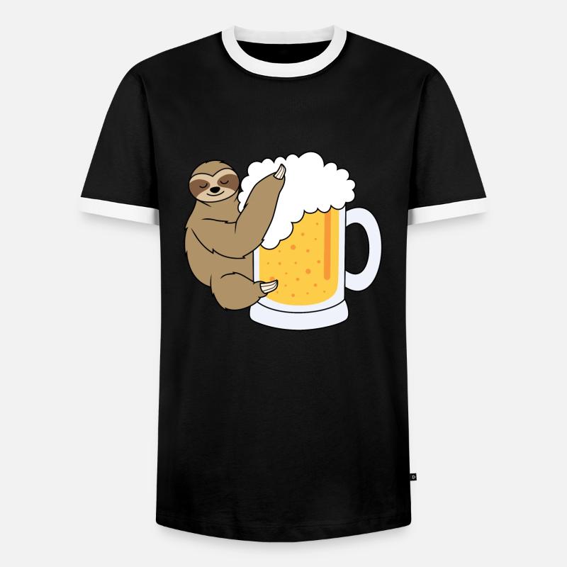 Faultier mit Bier - Männer Kontrast-T-Shirt - Schwarz/Weiß