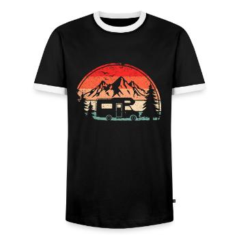 Camping-car Vintage Retro Camping Campervan - T-shirt contrasté Homme - noir/blanc - Devant - AI Model Female 172 light (172cm) & AI Model Male 178 light (178cm)