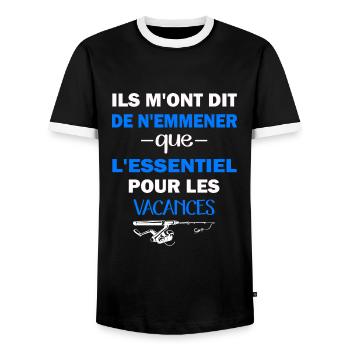 ils m'ont dit d'emmener que l'essentiel pêche - T-shirt contrasté Homme - noir/blanc - Devant - AI Model Female 172 light (172cm) & AI Model Male 178 light (178cm)