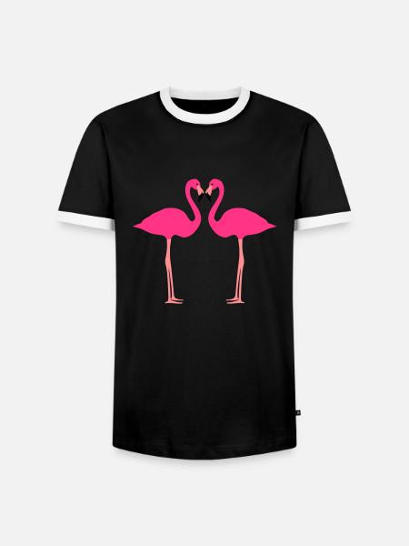 Flamingos, Flamingo Herz - Männer Kontrast-T-Shirt - Schwarz/Weiß