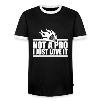 I Just Love Badminton - Men's Ringer Shirt - black/white - Front - AI Model Female 172 light (172cm) & AI Model Male 178 light (178cm)
