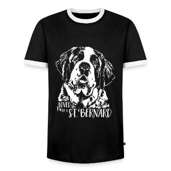 BERNHARDINER loved by a St Bernard Wilsigns - Männer Kontrast-T-Shirt - Schwarz/Weiß - Vorne - AI Model Female 172 light (172cm) & AI Model Male 178 light (178cm)