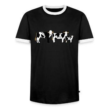 Rinderfamilie bayerisches Fleckvieh vektor - Männer Kontrast-T-Shirt - Schwarz/Weiß - Vorne - AI Model Female 172 light (172cm) & AI Model Male 178 light (178cm)