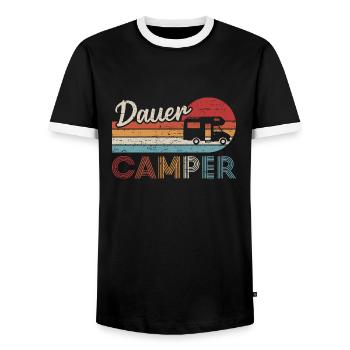 Camping Retro Dauercamper Wohnmobil - Männer Kontrast-T-Shirt - Schwarz/Weiß - Vorne - AI Model Female 172 light (172cm) & AI Model Male 178 light (178cm)