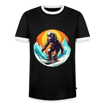 Snowboarding or skiing and then après-ski - Men's Ringer Shirt - black/white - Front - AI Model Female 172 light (172cm) & AI Model Male 178 light (178cm)
