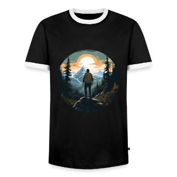 Forest Nature Trekking Adventure - Men's Ringer Shirt - black/white - Front - AI Model Female 172 light (172cm) & AI Model Male 178 light (178cm)