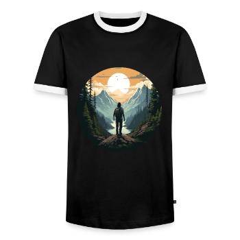 Forest Nature Trekking Adventure - Men's Ringer Shirt - black/white - Front - AI Model Female 172 light (172cm) & AI Model Male 178 light (178cm)
