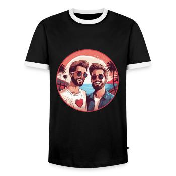 LGBT Gay Valentine's Day Idea for Gays - Men's Ringer Shirt - black/white - Front - AI Model Female 172 light (172cm) & AI Model Male 178 light (178cm)