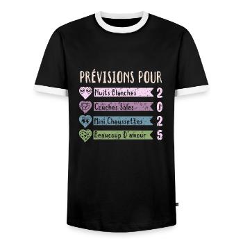 Grossesse Prévisions Pour 2025 Future Maman cadeau - T-shirt contrasté Homme - noir/blanc - Devant - AI Model Female 172 light (172cm) & AI Model Male 178 light (178cm)