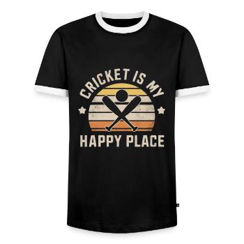 Cricket Is My Happy Place - Männer Kontrast-T-Shirt - Schwarz/Weiß - Vorne - AI Model Female 172 light (172cm) & AI Model Male 178 light (178cm)