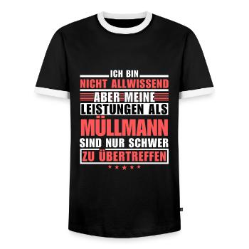 Unmatched performance as a garbage man - Men's Ringer Shirt - black/white - Front - AI Model Female 172 light (172cm) & AI Model Male 178 light (178cm)