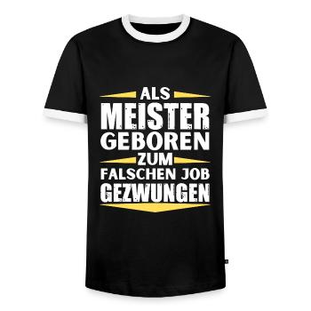 Master landed in the wrong job - Men's Ringer Shirt - black/white - Front - AI Model Female 172 light (172cm) & AI Model Male 178 light (178cm)