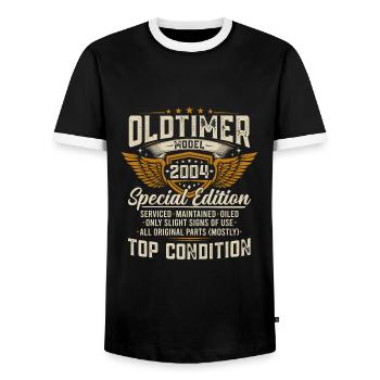 Vintage 2004 Vintage Born Birthday Gift - Men's Ringer Shirt - black/white - Front - AI Model Female 172 light (172cm) & AI Model Male 178 light (178cm)