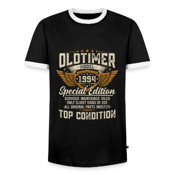 Vintage 1994 Vintage Born Birthday Gift - Men's Ringer Shirt - black/white - Front - AI Model Female 172 light (172cm) & AI Model Male 178 light (178cm)