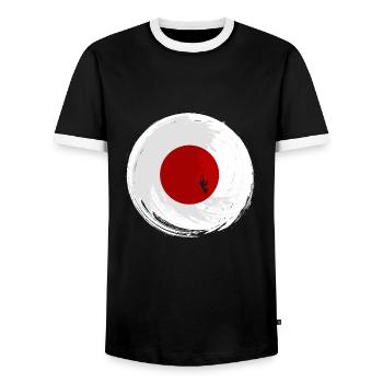 Drapeau du Japon utilisé Look Nihon Drapeau japonais - T-shirt contrasté Homme - noir/blanc - Devant - AI Model Female 172 light (172cm) & AI Model Male 178 light (178cm)
