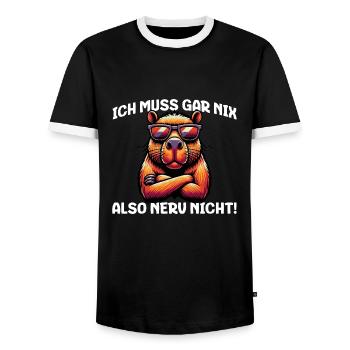Ich Muss Gar Nix Also Nerv Nicht - Capybara Design - Männer Kontrast-T-Shirt - Schwarz/Weiß - Vorne - AI Model Female 172 light (172cm) & AI Model Male 178 light (178cm)