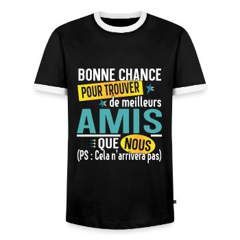 Ami Amie Amitié Cadeau Pote Copain Copine Collègue - T-shirt contrasté Homme - noir/blanc - Devant - AI Model Female 172 light (172cm) & AI Model Male 178 light (178cm)