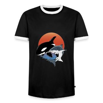 Orca - Men's Ringer Shirt - black/white - Front - AI Model Female 172 light (172cm) & AI Model Male 178 light (178cm)