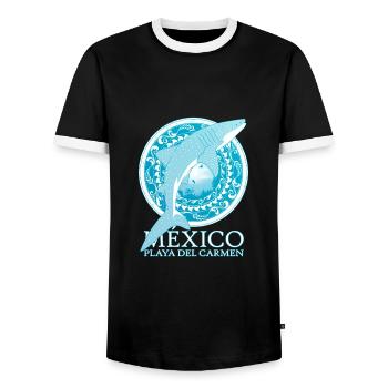 Playa del Carmen Whale Shark - Men's Ringer Shirt - black/white - Front - AI Model Female 172 light (172cm) & AI Model Male 178 light (178cm)