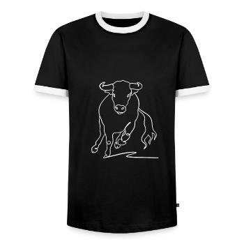 Stier Strichzeichnung in weiß - Männer Kontrast-T-Shirt - Schwarz/Weiß - Vorne - AI Model Female 172 light (172cm) & AI Model Male 178 light (178cm)