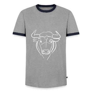 Stier Strichzeichnung in weiß - Männer Kontrast-T-Shirt - Grau/Navy  - Vorne - AI Model Female 172 light (172cm) & AI Model Male 178 light (178cm)
