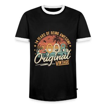 2008 Jahrgang geboren Vintage 14 Geburtstag Retro - Männer Kontrast-T-Shirt - Schwarz/Weiß - Vorne - AI Model Female 172 light (172cm) & AI Model Male 178 light (178cm)