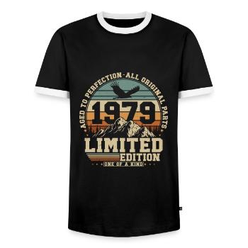 1979 Vintage né Vintage cadeau d’anniversaire - T-shirt contrasté Homme - noir/blanc - Devant - AI Model Female 172 light (172cm) & AI Model Male 178 light (178cm)