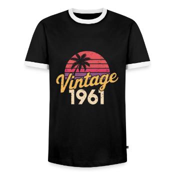 Vintage 1961 Retro Sunset - Men's Ringer Shirt - black/white - Front - AI Model Female 172 light (172cm) & AI Model Male 178 light (178cm)