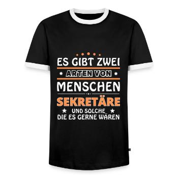 Secretary Gift - Two Types of...Design - Men's Ringer Shirt - black/white - Front - AI Model Female 172 light (172cm) & AI Model Male 178 light (178cm)