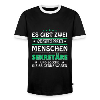 Secretary Gift - Two Types of... Design - Men's Ringer Shirt - black/white - Front - AI Model Female 172 light (172cm) & AI Model Male 178 light (178cm)