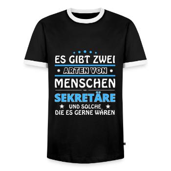 Secretaries Gift - Two Types of... Design - Men's Ringer Shirt - black/white - Front - AI Model Female 172 light (172cm) & AI Model Male 178 light (178cm)