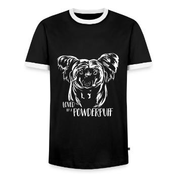 POWDERPUFF Dog Saying Dogs Saying Dogs - Men's Ringer Shirt - black/white - Front - AI Model Female 172 light (172cm) & AI Model Male 178 light (178cm)