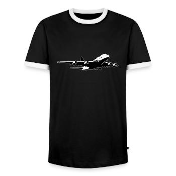 airplane Flugzeug A 380 (2 color) - Männer Kontrast-T-Shirt - Schwarz/Weiß - Vorne - AI Model Female 172 light (172cm) & AI Model Male 178 light (178cm)