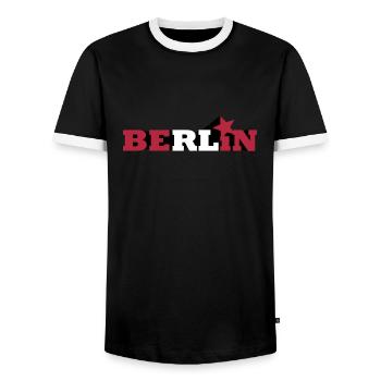 Berlin Schriftzug 02 - Männer Kontrast-T-Shirt - Schwarz/Weiß - Vorne - AI Model Female 172 light (172cm) & AI Model Male 178 light (178cm)