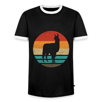 Lama Retro Style Vintage - Männer Kontrast-T-Shirt - Schwarz/Weiß - Vorne - AI Model Female 172 light (172cm) & AI Model Male 178 light (178cm)