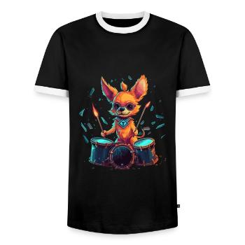 Chihuahua Drummer Music Animal Drums Dogs - Men's Ringer Shirt - black/white - Front - AI Model Female 172 light (172cm) & AI Model Male 178 light (178cm)