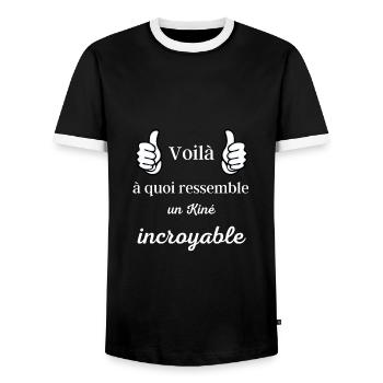 Voilà à quoi ressemble un kiné incroyable ! fête - T-shirt contrasté Homme - noir/blanc - Devant - AI Model Female 172 light (172cm) & AI Model Male 178 light (178cm)