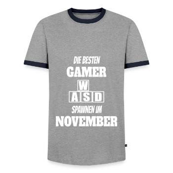 Game Gaming Geburtstag November Konsole Controller - Männer Kontrast-T-Shirt - Grau/Navy  - Vorne - AI Model Female 172 light (172cm) & AI Model Male 178 light (178cm)