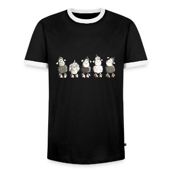 Funny Sheep - Schaf - Schafe - Männer Kontrast-T-Shirt - Schwarz/Weiß - Vorne - AI Model Female 172 light (172cm) & AI Model Male 178 light (178cm)