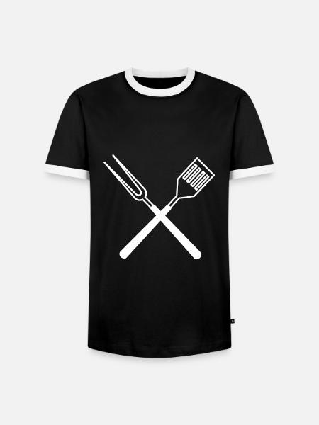Grillbesteck - Männer Kontrast-T-Shirt - Schwarz/Weiß