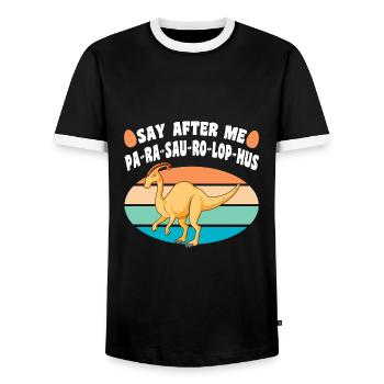 Dinosaur Gift Idea | Dino Dinos T-Rex Funny - Men's Ringer Shirt - black/white - Front - AI Model Female 172 light (172cm) & AI Model Male 178 light (178cm)