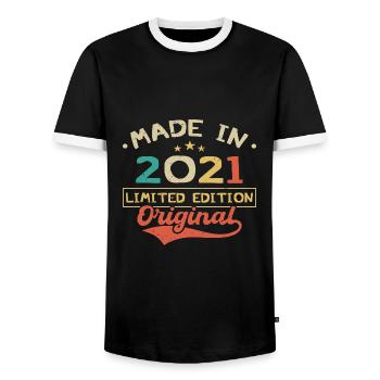Hergestellt im Jahr 2021 | Limitierte Auflage 2021 | Original - Männer Kontrast-T-Shirt - Schwarz/Weiß - Vorne - AI Model Female 172 light (172cm) & AI Model Male 178 light (178cm)